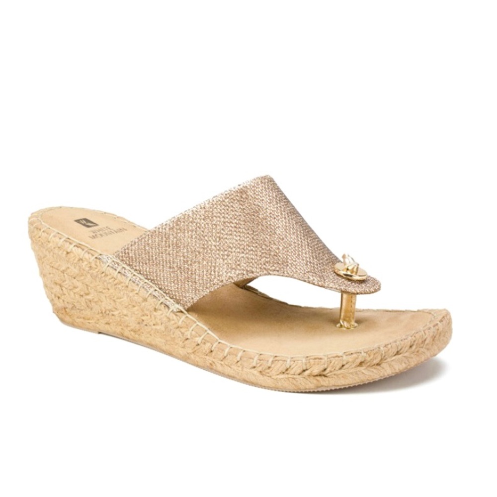 White Mountain Beachball Wedge Espadrille- Light Gold Glitter